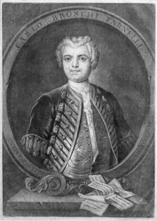 Porträt von Carlo Broschi Farinelli, italienischer Kastrat, graviert von Alexander von Haecken, 1735